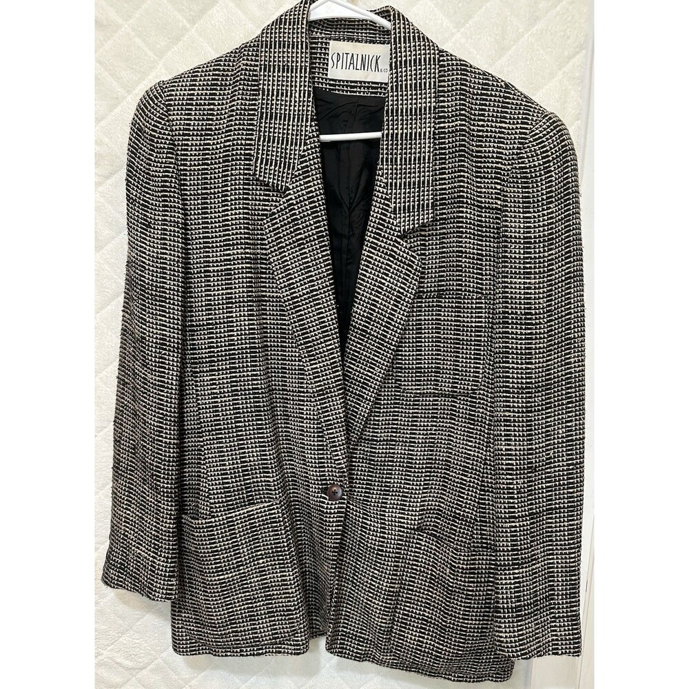 Vintage SPITALNICK & Co Blazer Black White Textured Pattern Silk Blend 80s/90s L